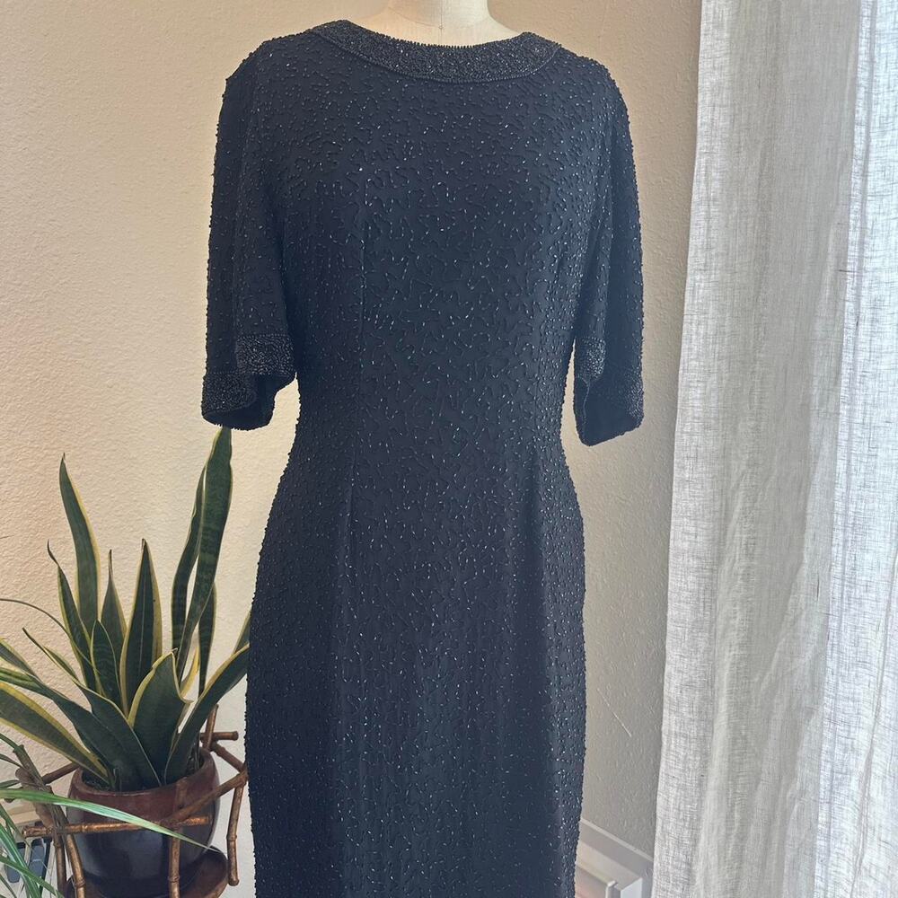Mark & John by Gopal Women’s Medium Dress Black Beaded Short Sleeve 80s Cocktail